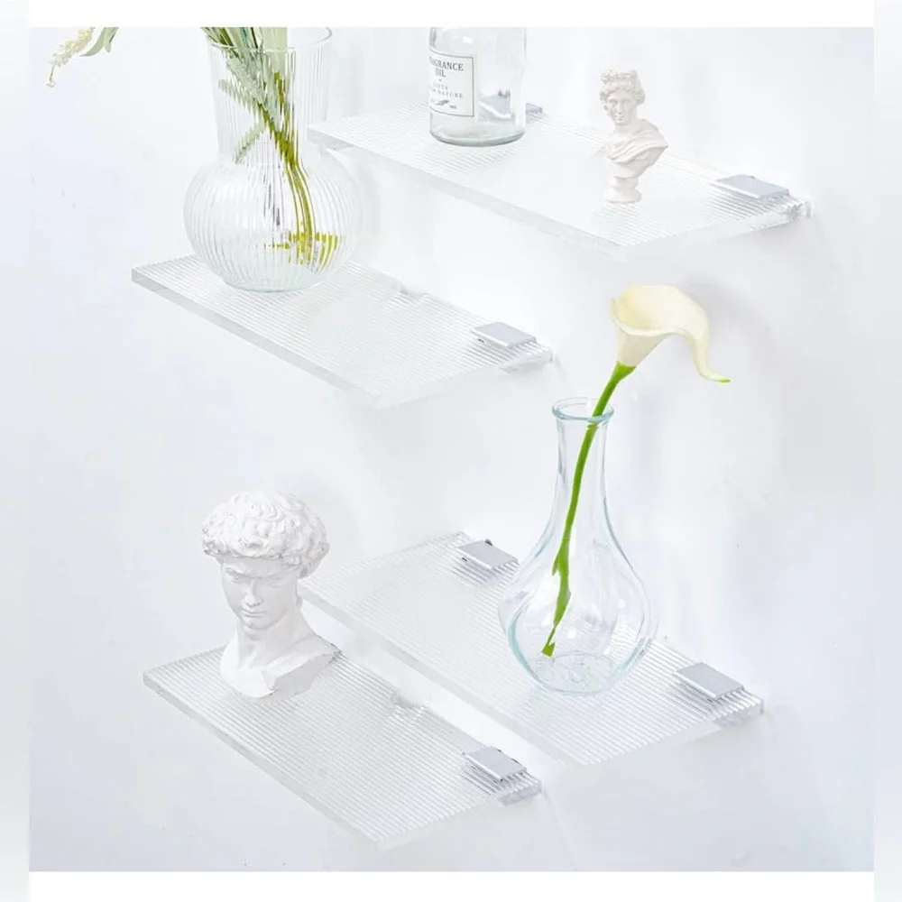 Clear Acrylic 12 Inch Floating Shelves w/Invisible Metal Brackets Set of 4