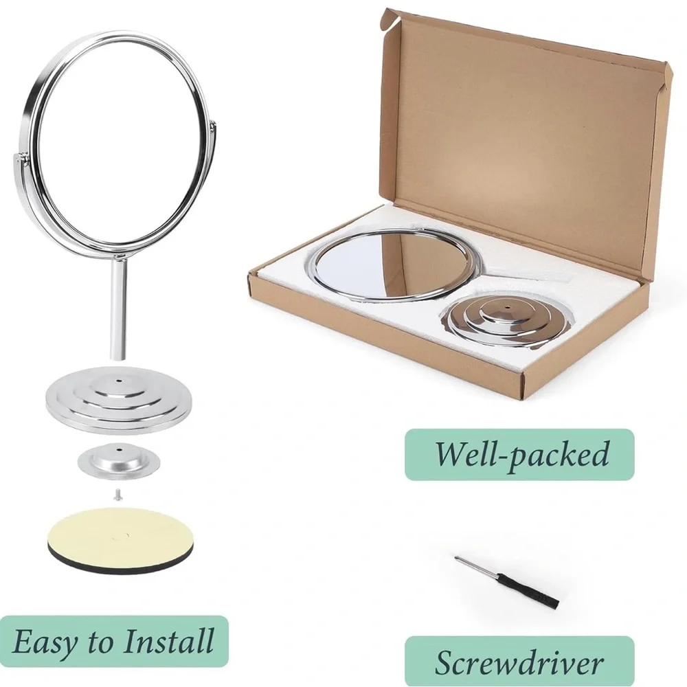 Magnifying Vanity Makeup Mirror 7 Inch, 360°Rotation Double Sided Magnify 1X, 3X