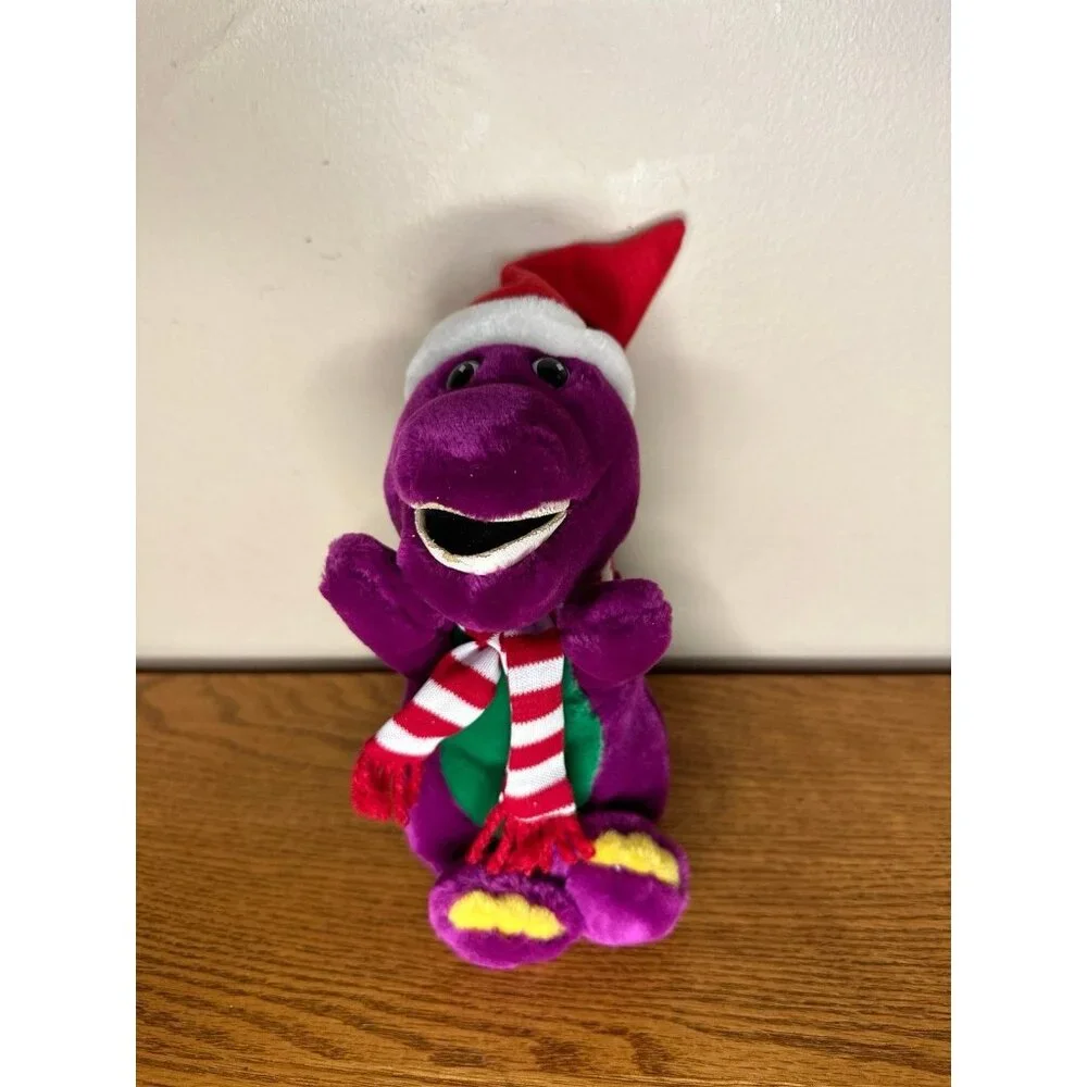 Vintage 1992 Barney Dinosaur Stuffed Animal Plush Christmas Santa Hat Scarf