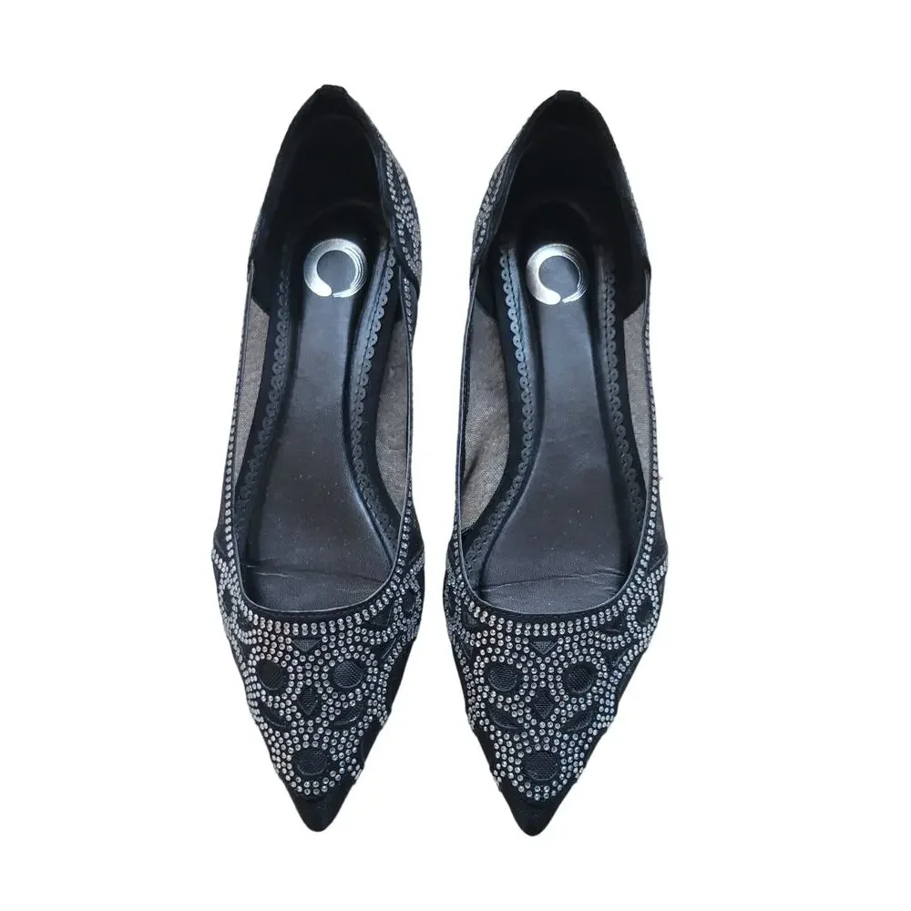 Women's Journee Batavia Pointed Toe Flat Black Synthetic/Mesh Fabric Size 7