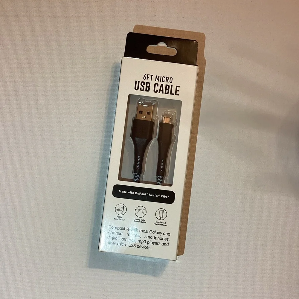 4/$15 🌻 NWT 6ft Micro-USB Braided Cable made w Heavy Duty Dupont Kevlar Fiber