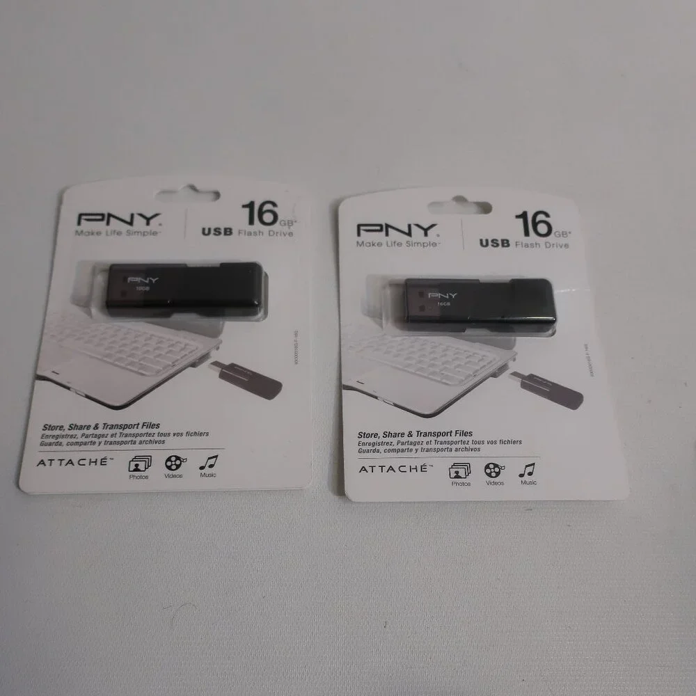 NIB PNY Lot of 2 Store Share & Transport Files 16GB USB Flash Drive