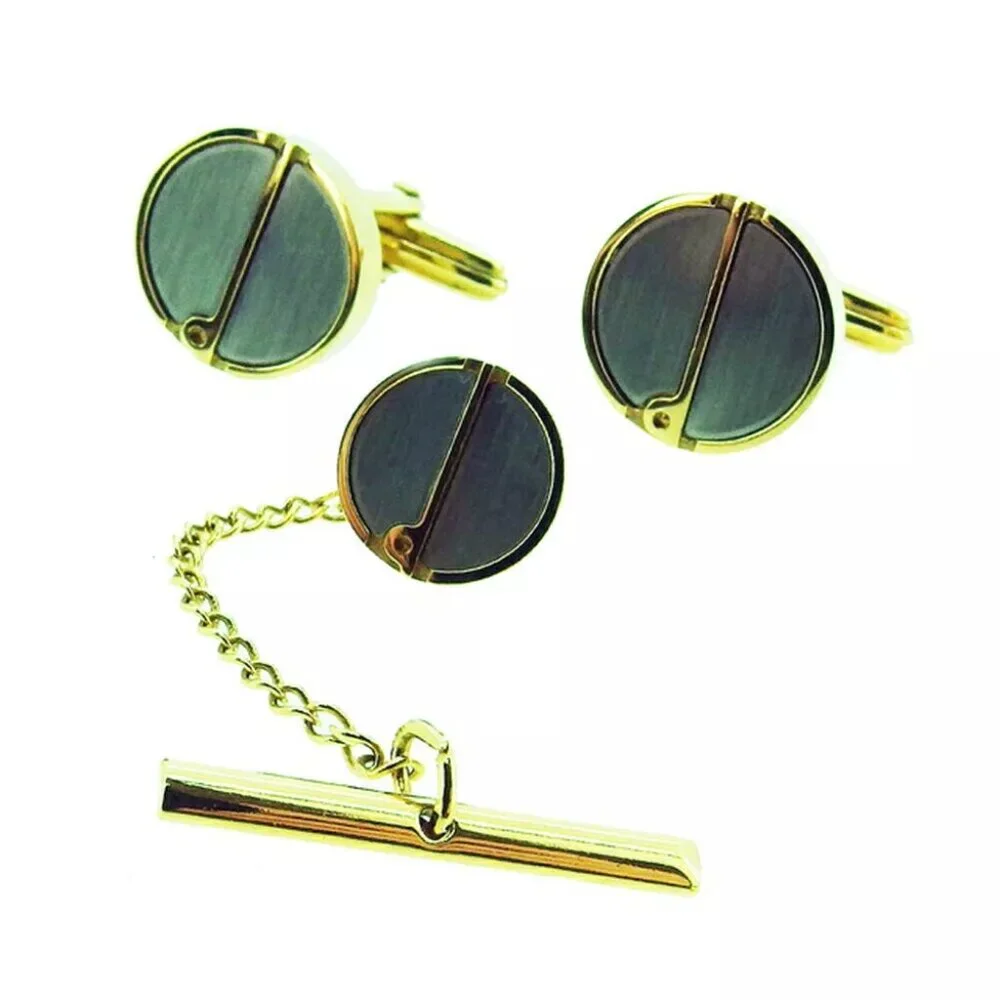 dunhill cuff 2 items set Silver & Gold Hardware Authentic used