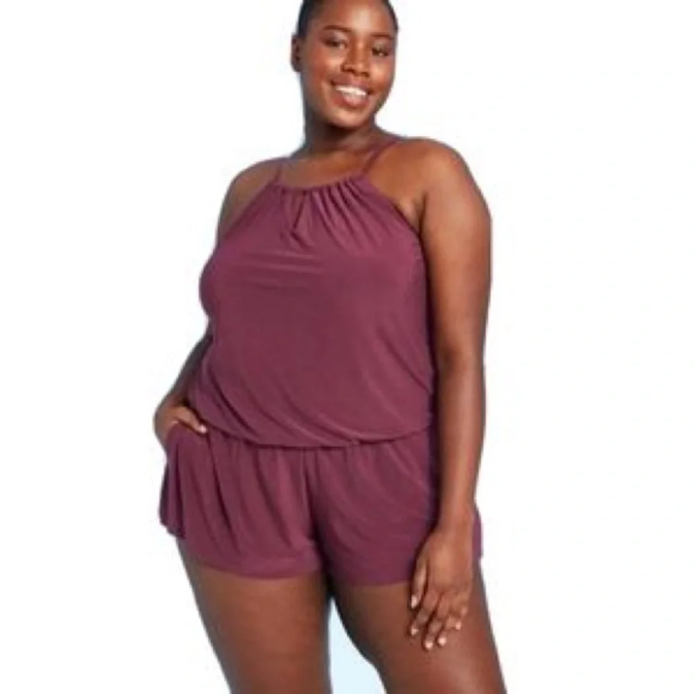 NEW AQUA GREEN Women's High Neck Swim Romper  Sz 16W