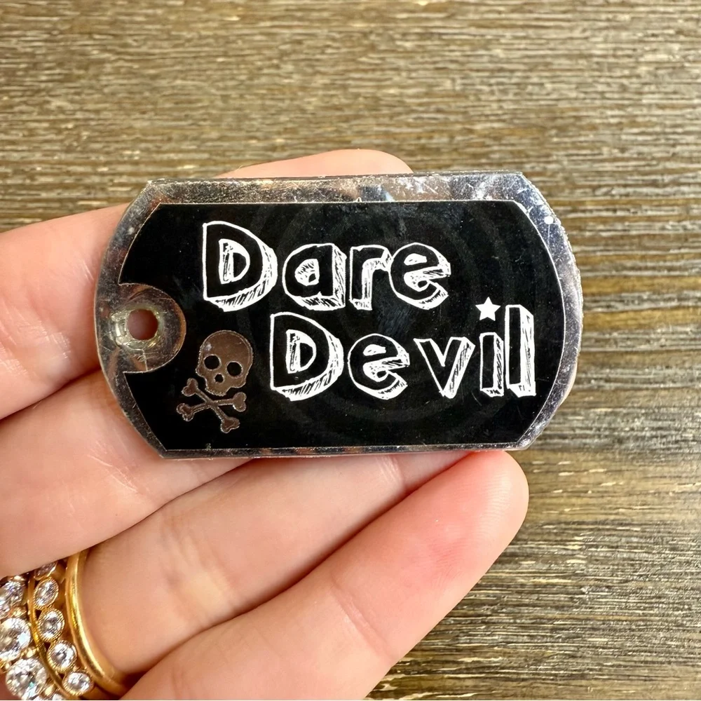 Kids Dare Devil Dog Tag Pendant - Black, Blue and Silver