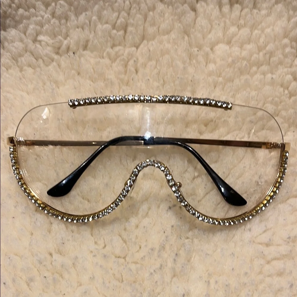 Crystal Embellished Gold and Black Sunglasses