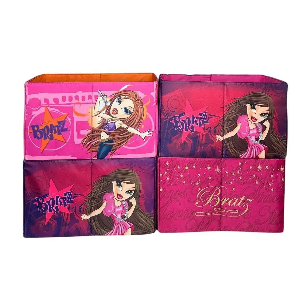 Bratz Dolls Foldable Storage Bins Box Containers Purple Pink Handles Set of 4