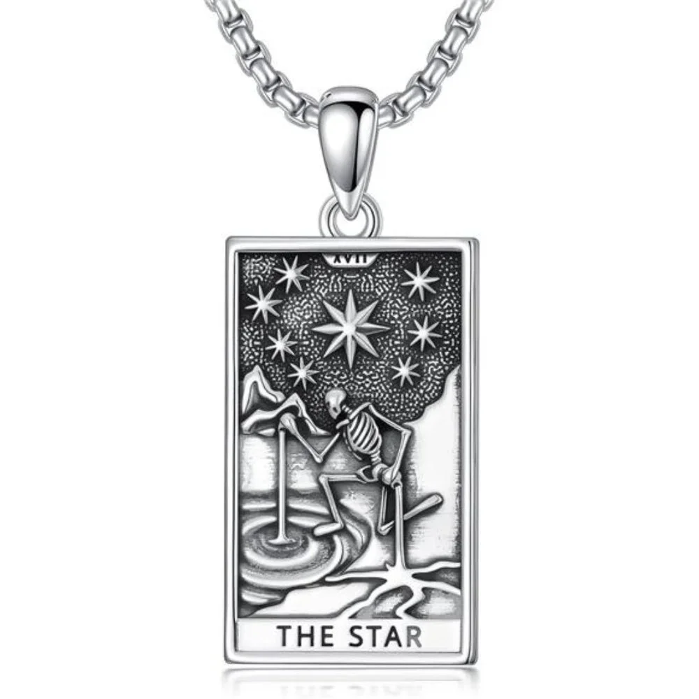 Tarot Card Necklace 925 Sterling Silver Skeleton Necklace The Sun Moon