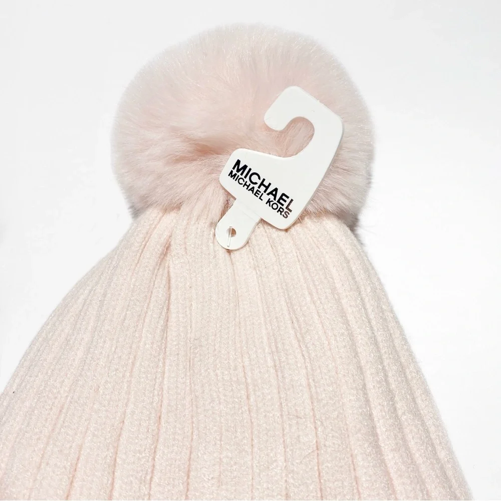 Michael Kors Pink Knit Beanie with Pom Pom