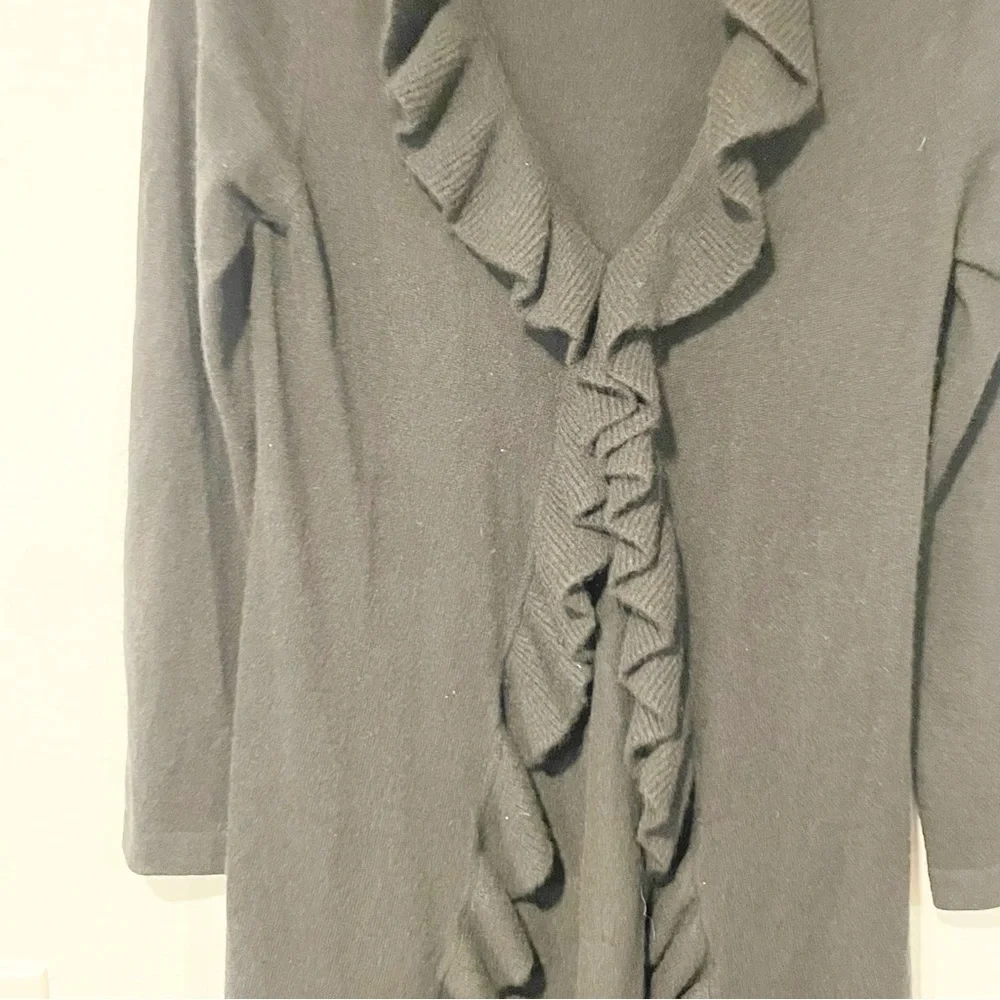 Neiman Marcus Size Medium Black Cashmere Ruffle Open Front Cardigan Sweater