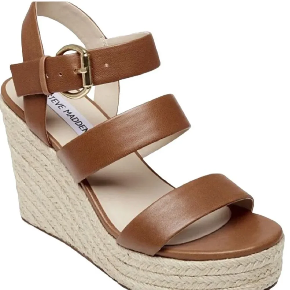 STEVE MADDEN Women's Valery Espadrille Wedge Sandals Cognac Brown Size 8.5 NEW