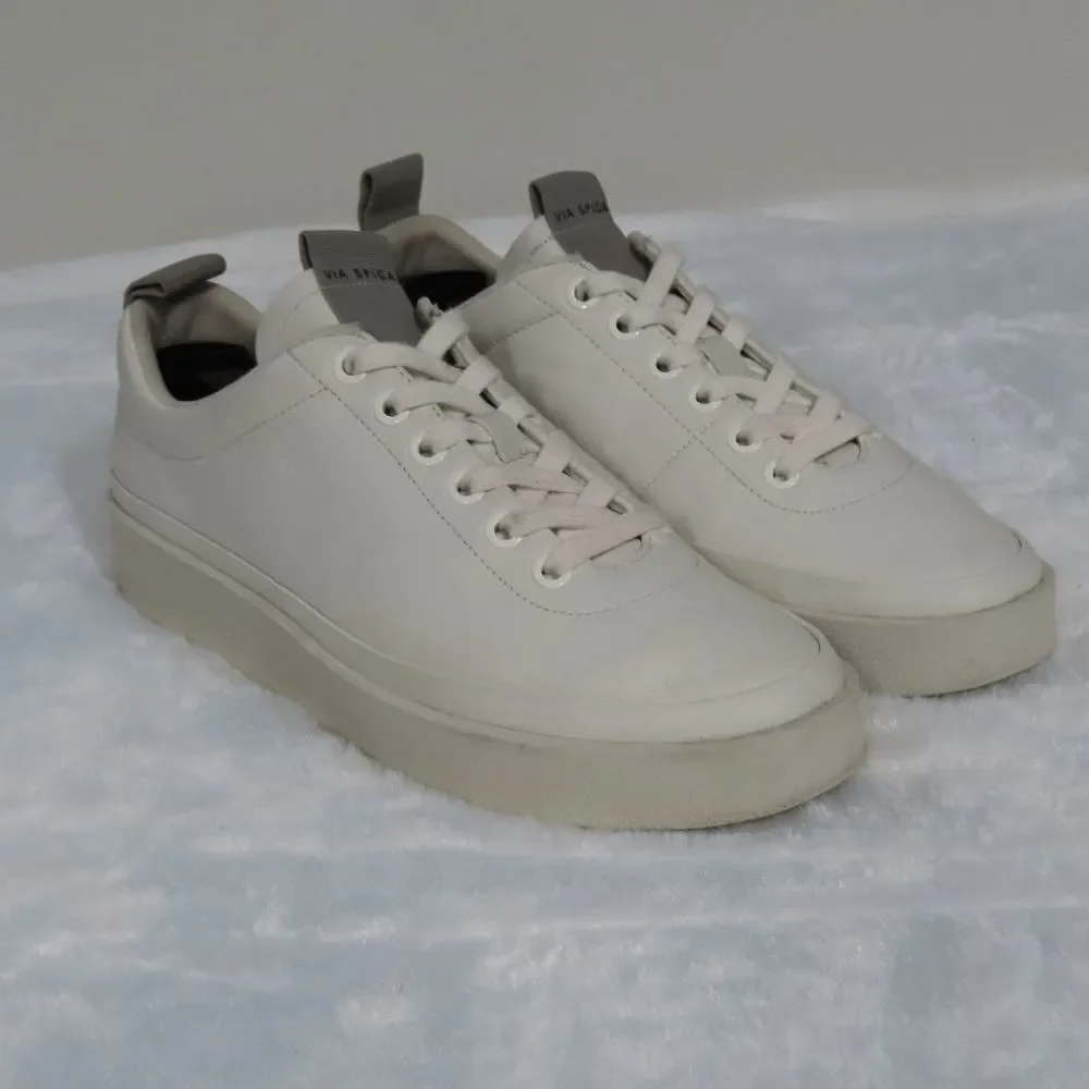 Via Spiga Women's Mae Platform Sneakers Milk White Leather Size 8 M