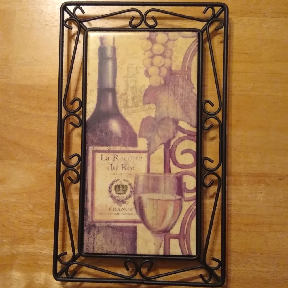 Wine Themed Wall Decor Grape Purple Beige Decorative Black Metal Framing