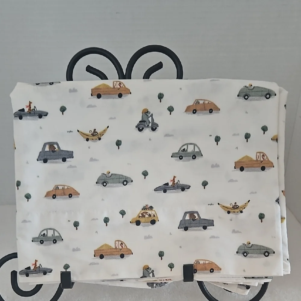 Crate & Barrel Transportation Animal Print Organic Cotton Toddler Flat Sheet