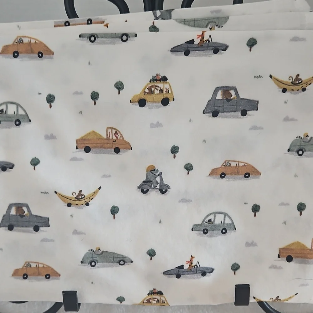 Crate & Barrel Transportation Animal Print Organic Cotton Toddler Flat Sheet