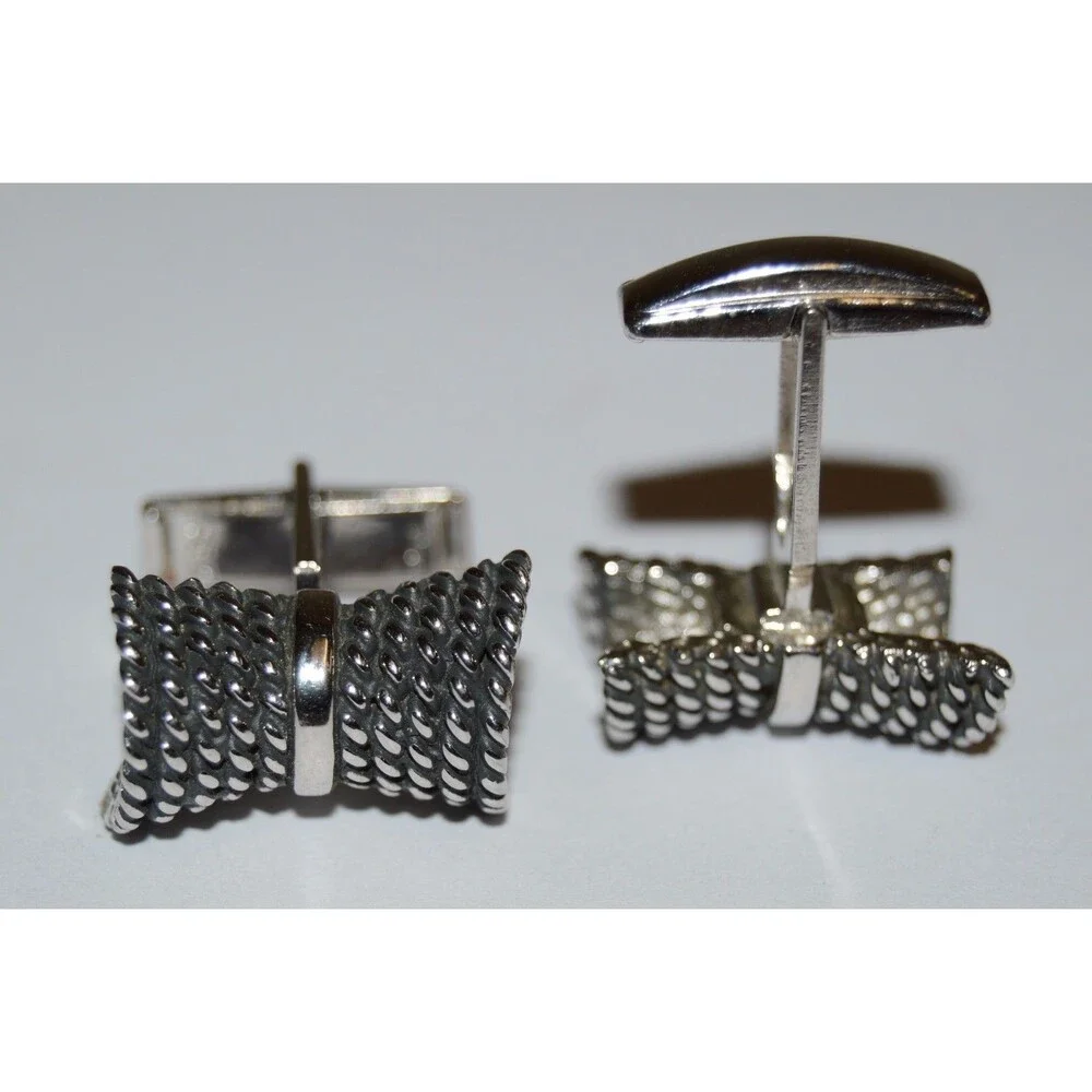 Nice Vintage Tied Rope Roped Nautical Silver Tone Men's Cuff Links Rare