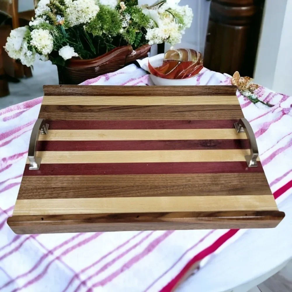 Handmade Rustic Charcuterie Cutting Board  with Handles Purple Heart White Oak