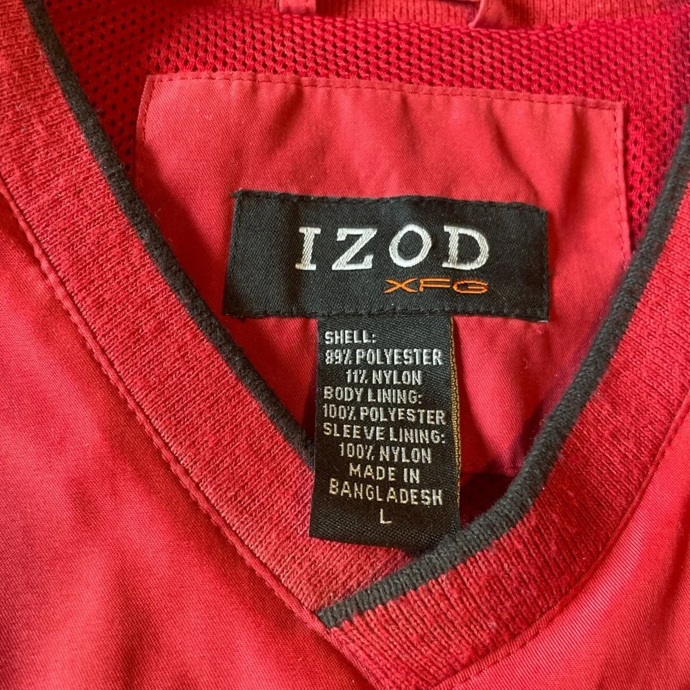 Izod Red V-Neck Pullover Golf Windbreaker Classic Style