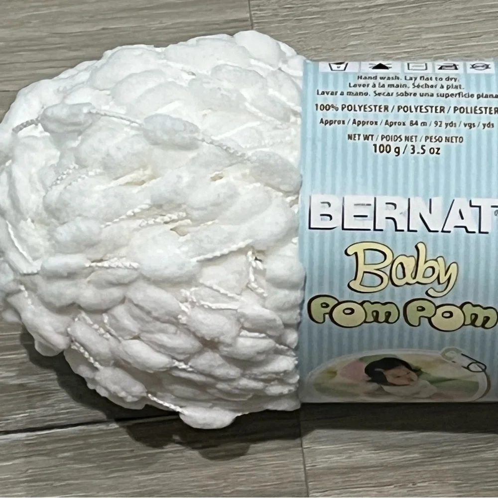 NWT Set of 3 Skeins Bernat Baby Pom Pom Yarn (3.5 oz each) White Bulky Weight #6