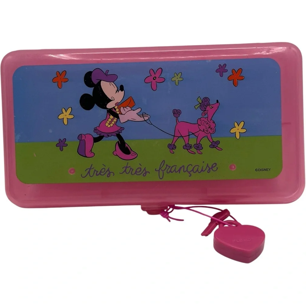 Vintage Flomo Disney French Minnie Mouse Pencil Case Heart Shaped Lock Key