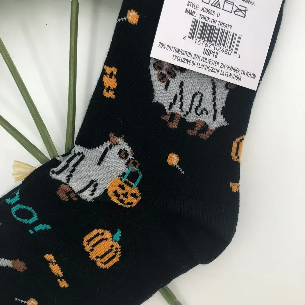 Sock It To Me Glow In The Dark Black Dog Ghost Costume Halloween Kids Crew Socks