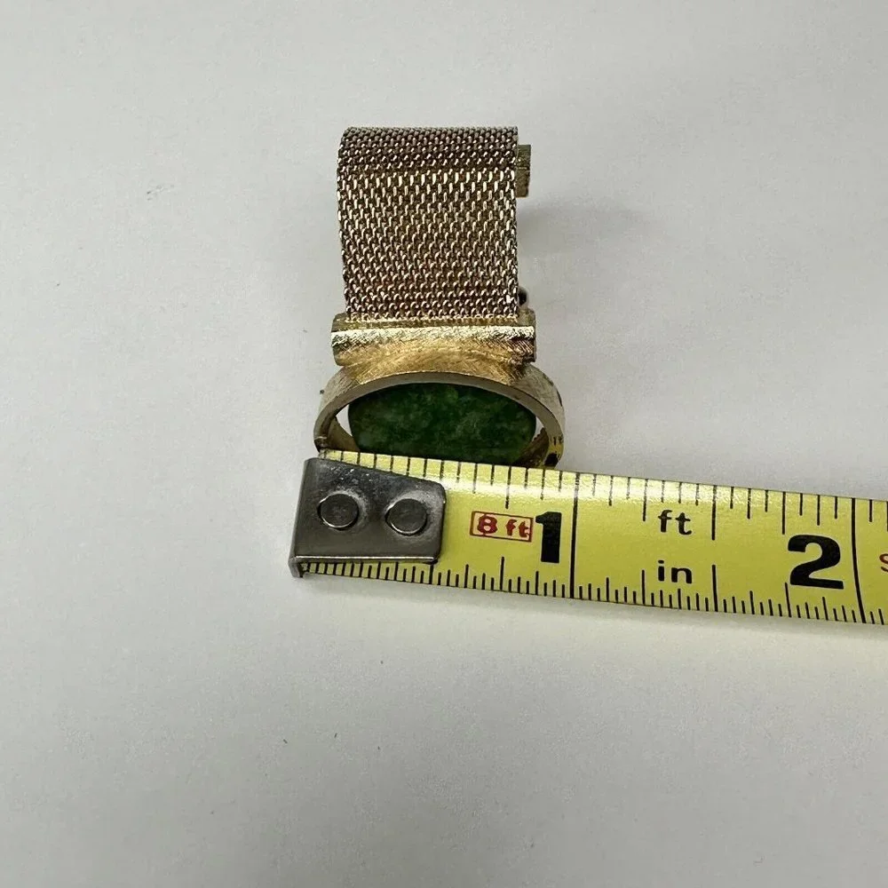 Dante Gold Tone Mesh Cufflinks & Tie Tack Set Green Stone Vintage Mens