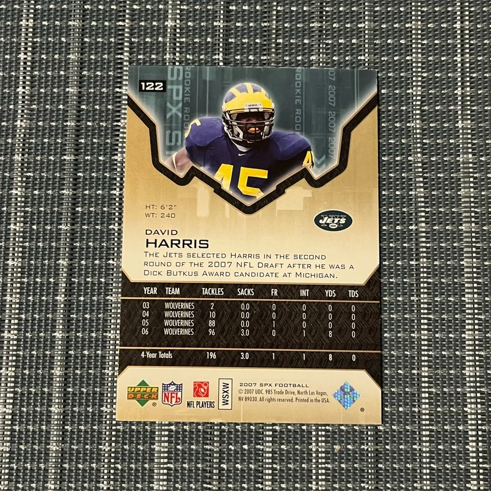 Num Draft: 569/617 🏈 David Harris 2007 Upper Deck SPX Football Card #122, Qty 1