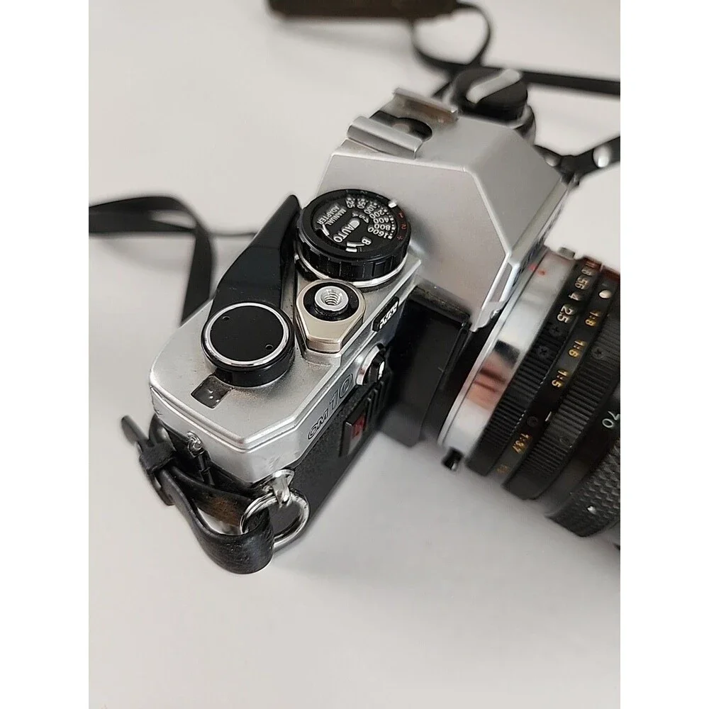 Vintage Olympus OM-10 35mm film Camera Soligor 70mm F2.5/3.5 Lens And winder