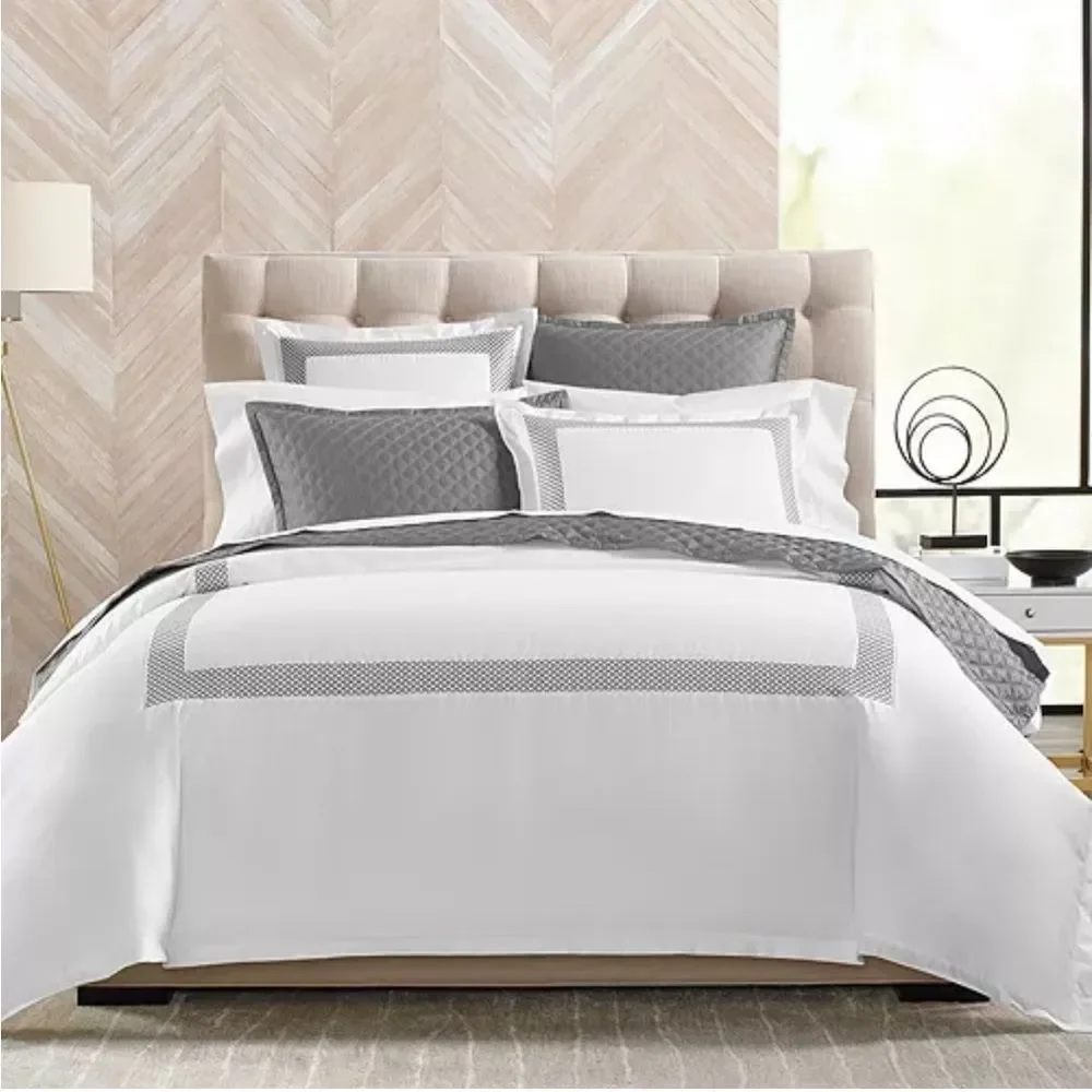 Hudson Park Collection 500TC Embroidered Geo Duvet Cover Twin Pima Cotton, New
