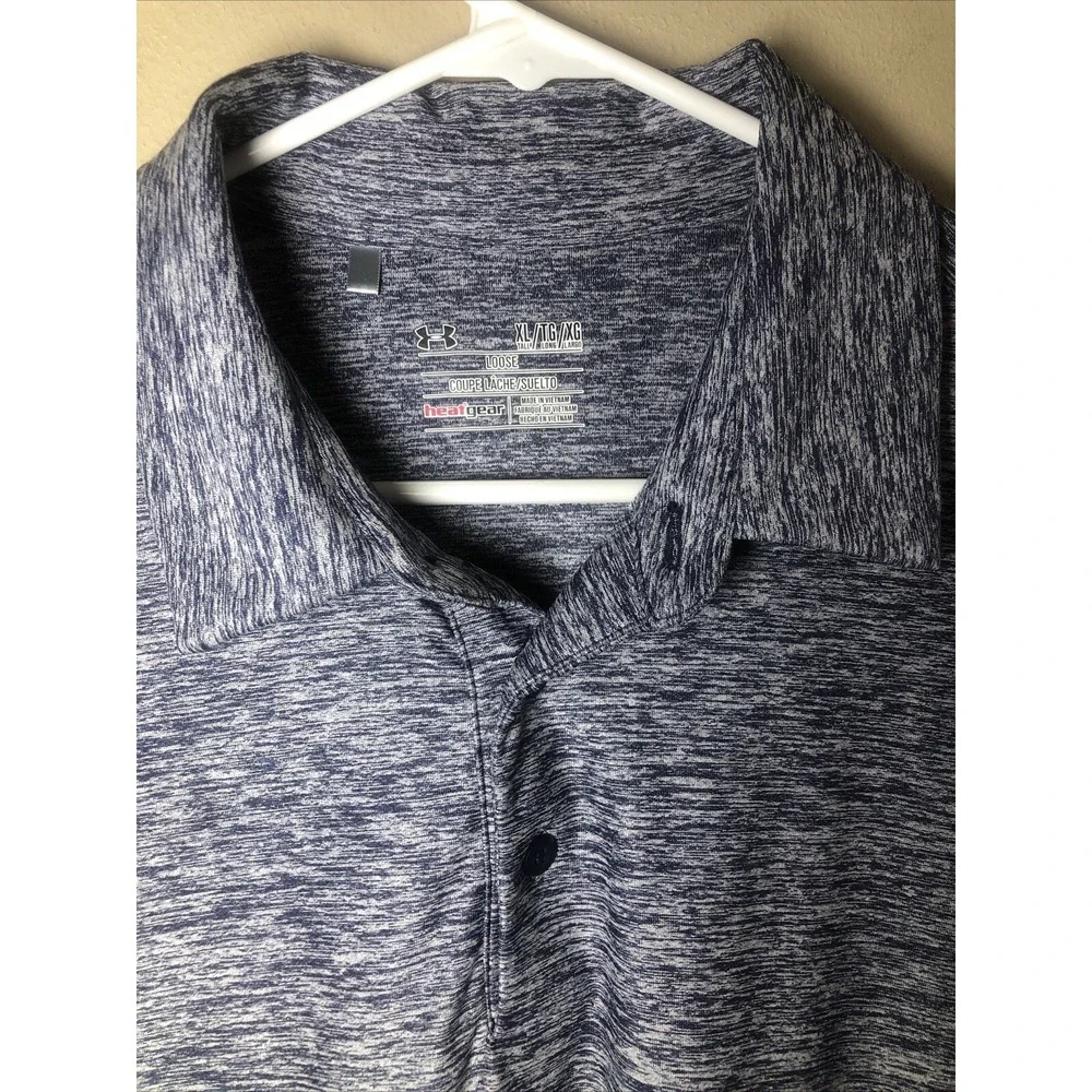 Under Armour Men Polo Shirt XL Blue Heather Loose Heatgear Short Sleeve GWG