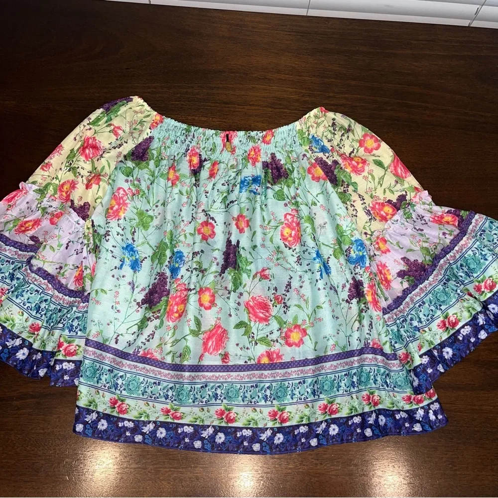 Ruby Yaya Floral Boho Off Shoulder Peasant Blouse Size M Festival Gypsy Top