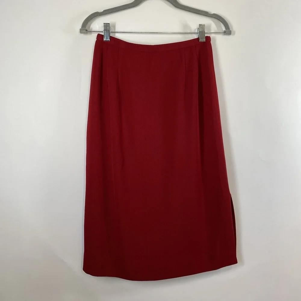 Travis Ayers Women's Pencil Midi Skirt Red Sz 8 Slit Classic Modest Professional