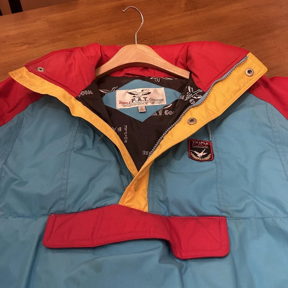 Vintage Triple FAT Goose Jacket Mens Small Down Pullover 80s Retro Ski