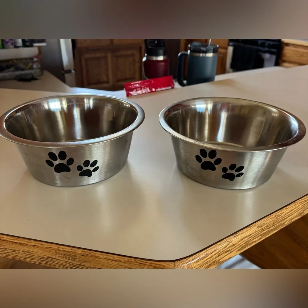 Stainless Steel Pet Bowls with Paw Print