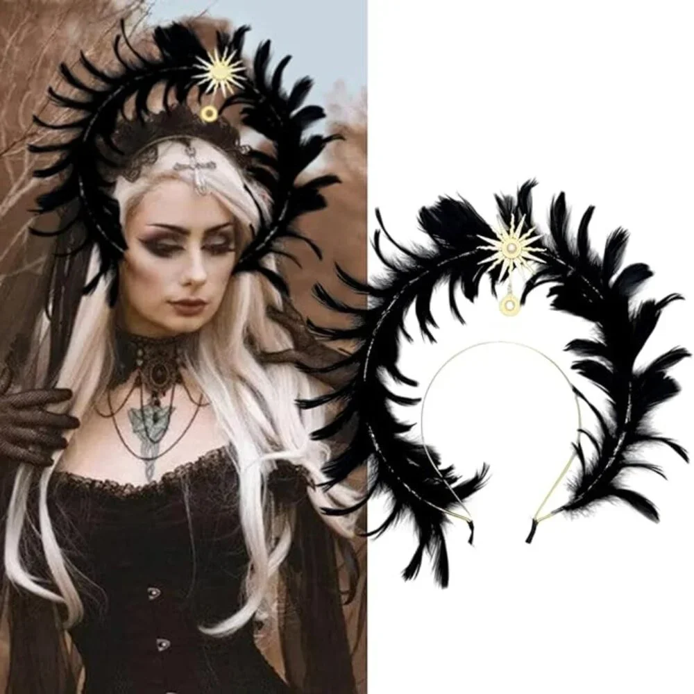 Halloween Mary Halo Black Feather Headband