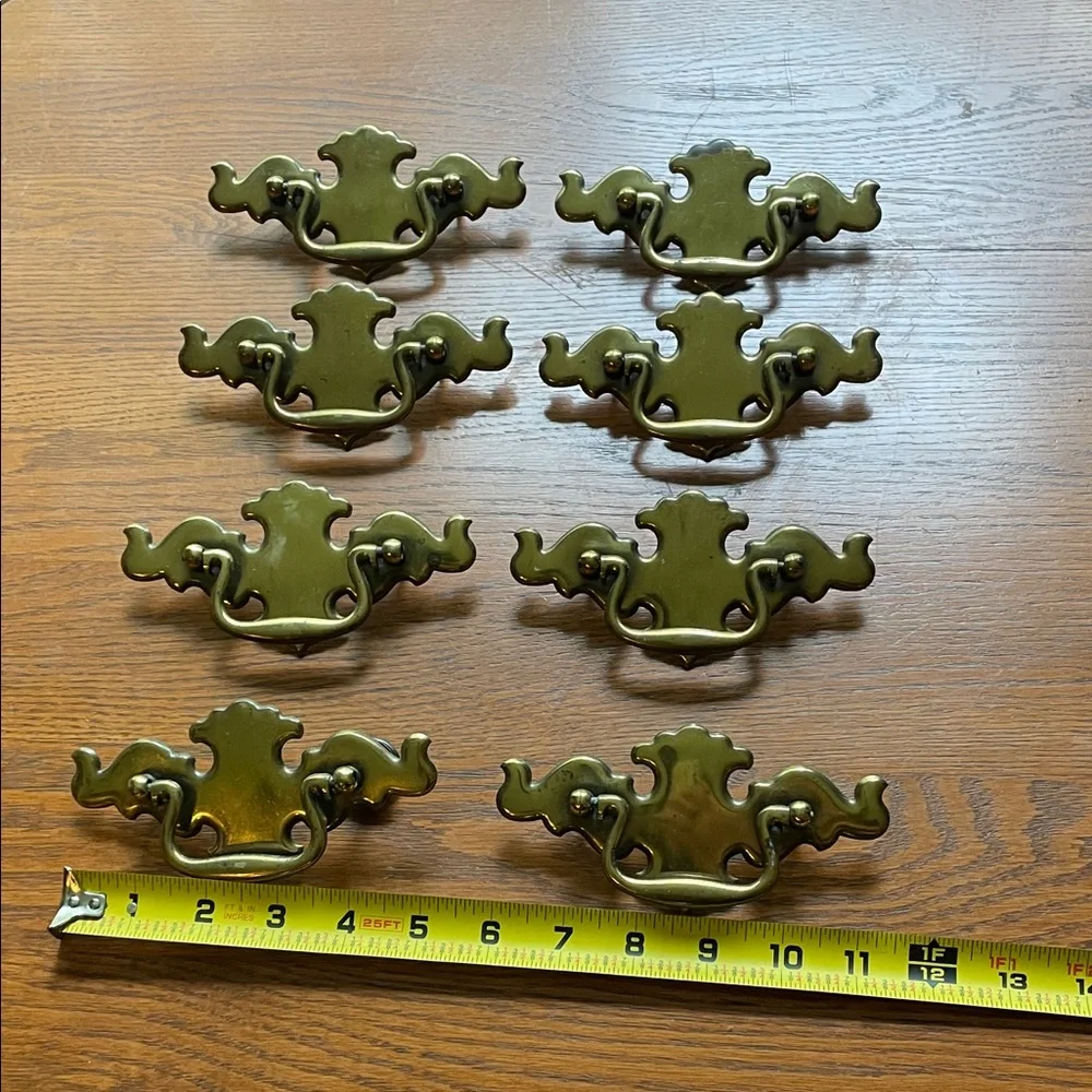 Vintage large Brass Drawer Pulls - Set of 8