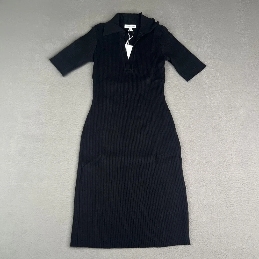 Cotton Citizen Dress Womens Small Black Ibiza SS Polo Ribbed Stretch Made USA