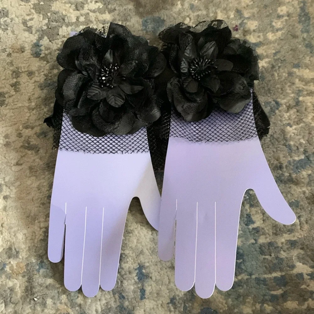 Black Flower and Lace Wrist Cuffs
