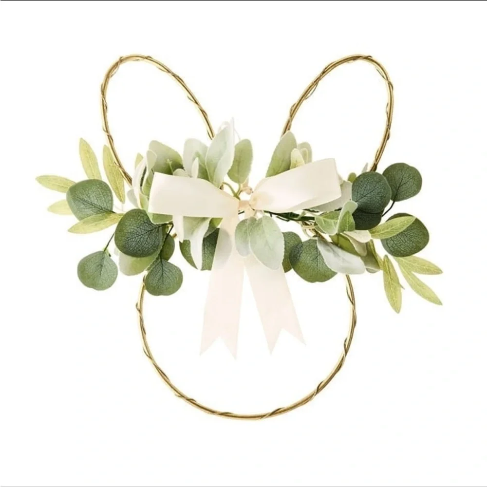 Easter Bunny-Shaped Wreath with Greenery and Satin Bow 17