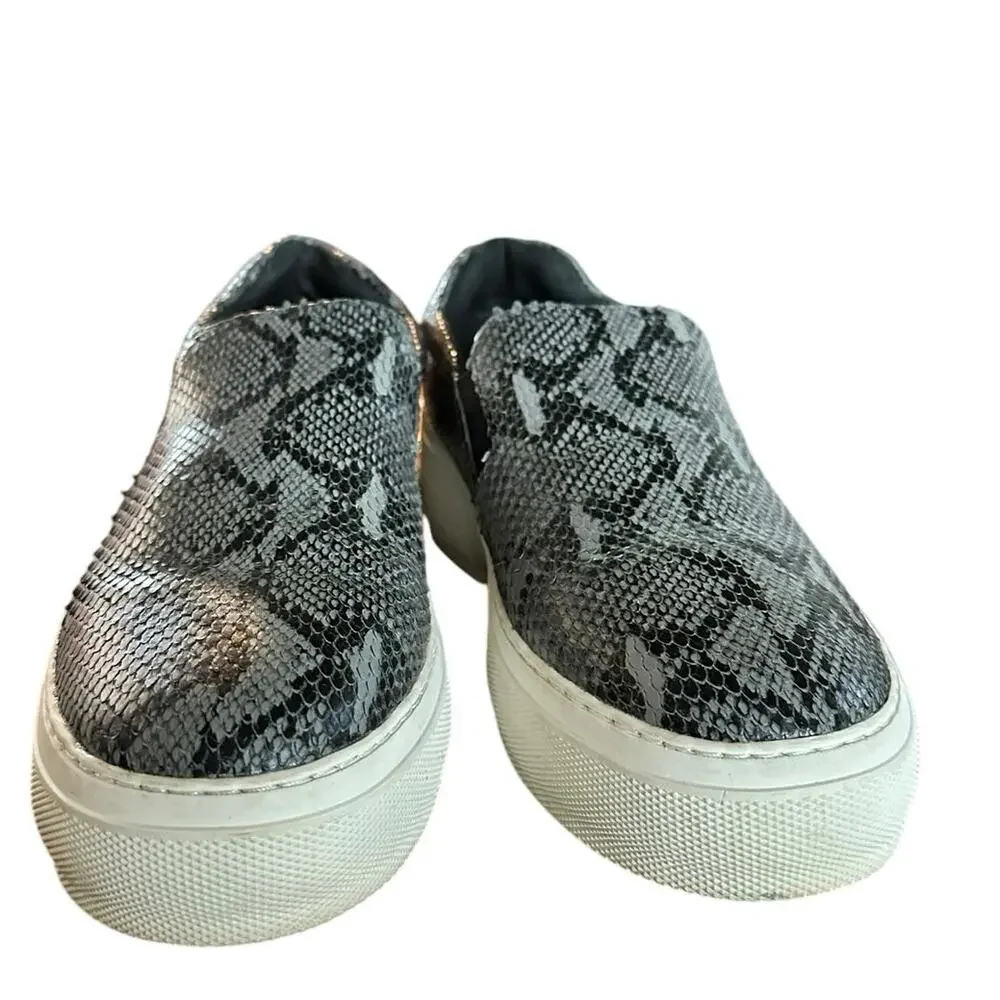 J Slides SlipOn Platform Sneaker Snake-Embossed Cleo Leather Black Size 9.5