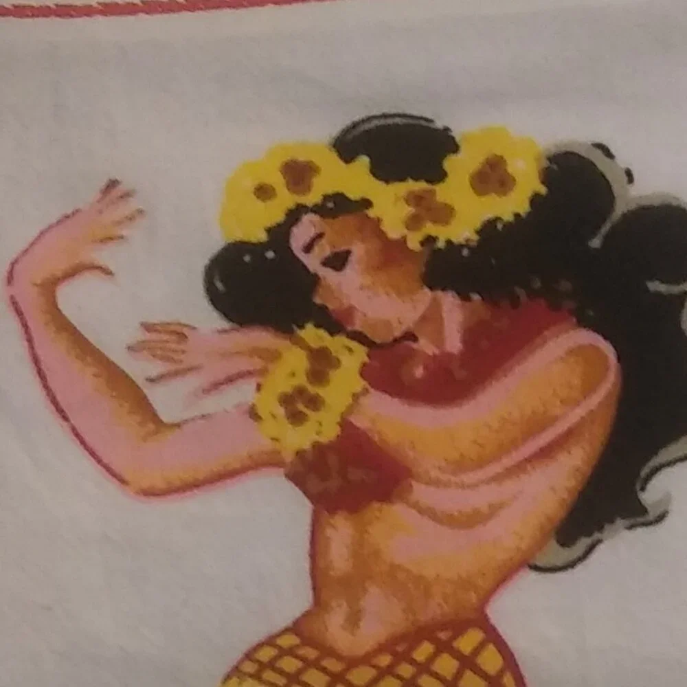 red and white kitchen hula girl