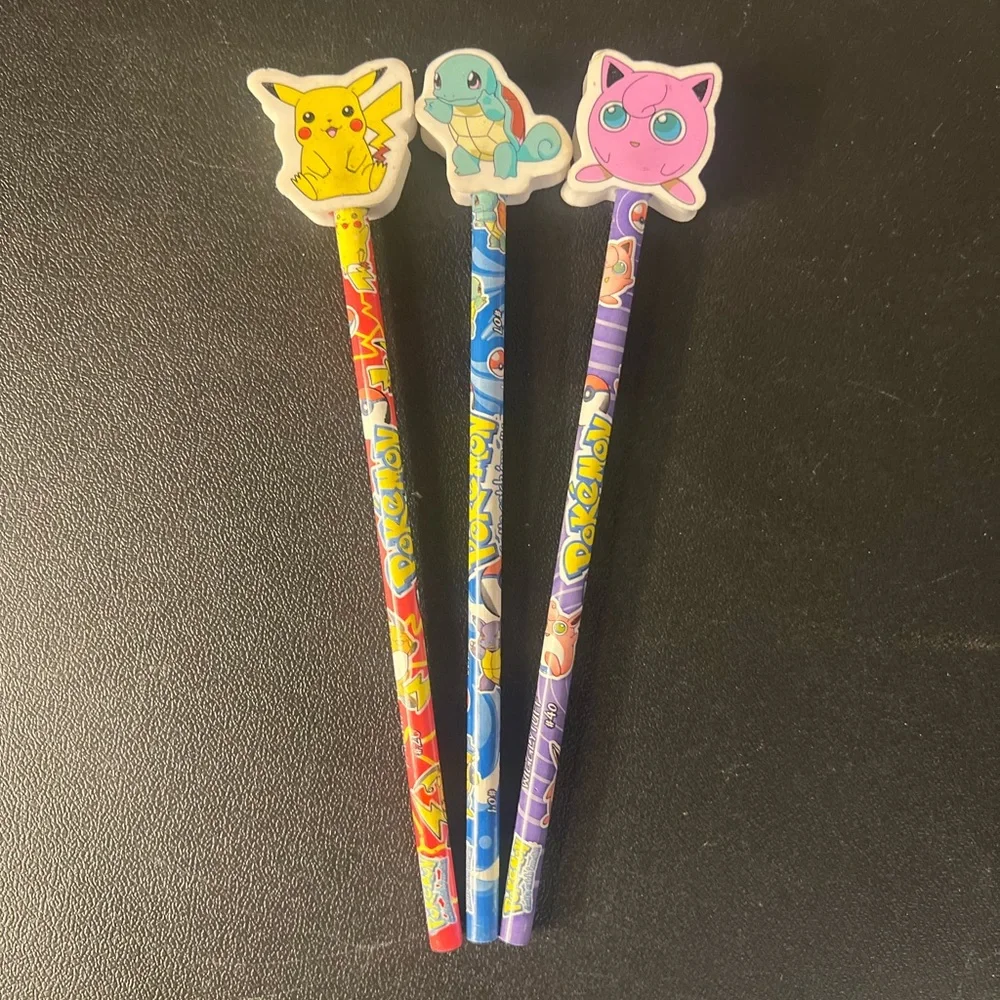 Pokemon Pikachu, Squirtle, Jigglypuff Pencil Trio