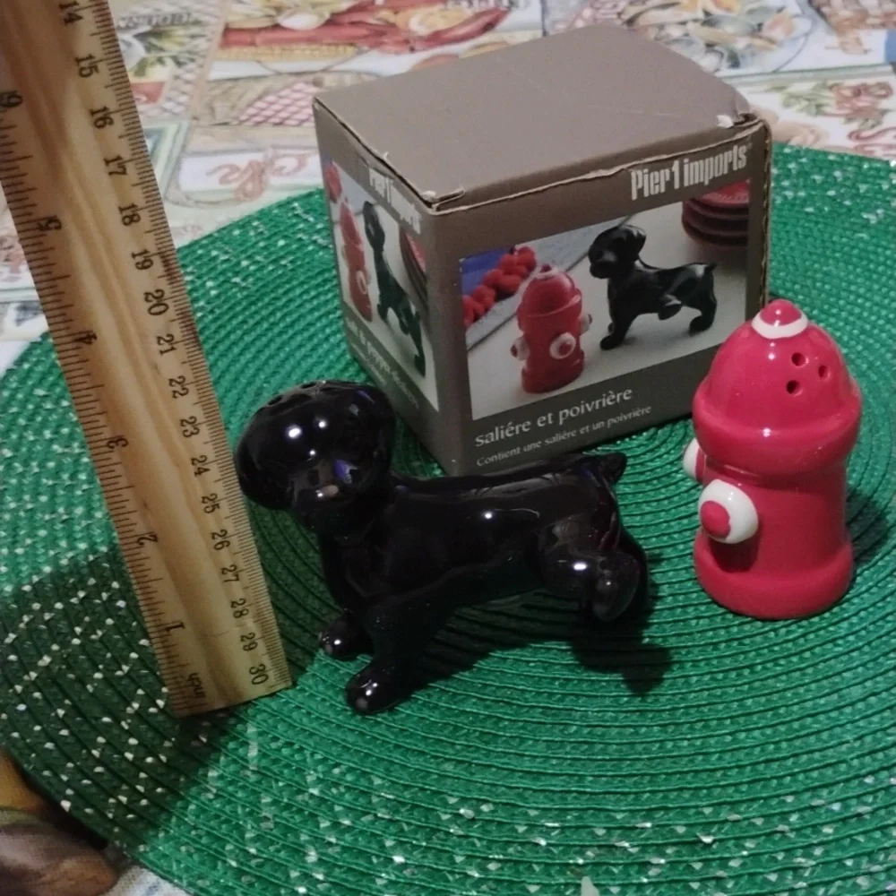 Pier 1 Black Dog and Red Fire Hydrant Shaker Set