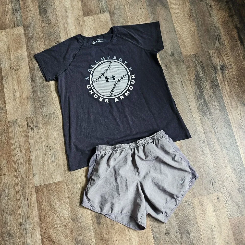 Under Armour Black Baseball Cotton Tee & Nike Dri-Fit Shorts Set – Youth XL