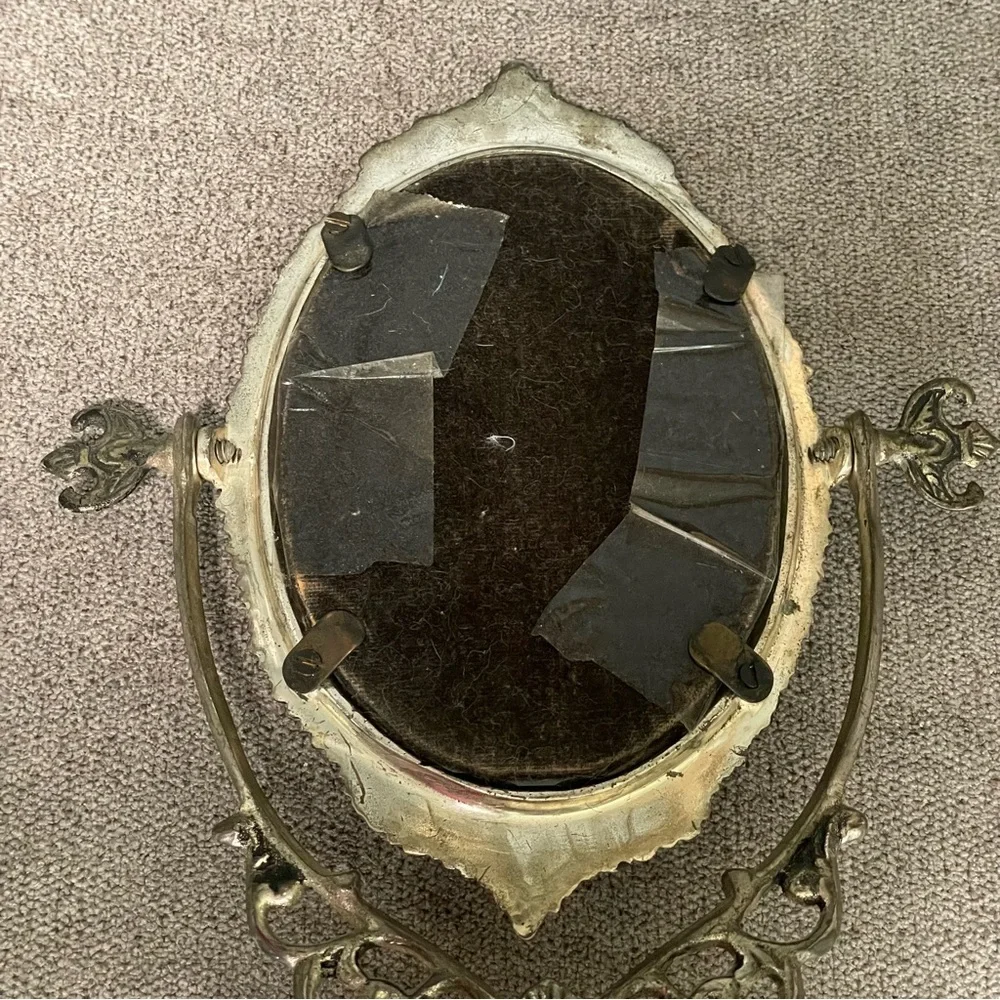 Vintage Ornate European Style Brass Toned Metal Vanity Mirror