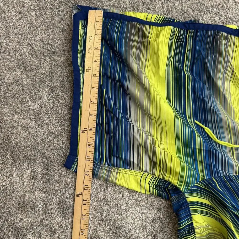 Nike Swim Trunks Mens Large Blue Yellow Striped Board Shorts Pocket Polyester