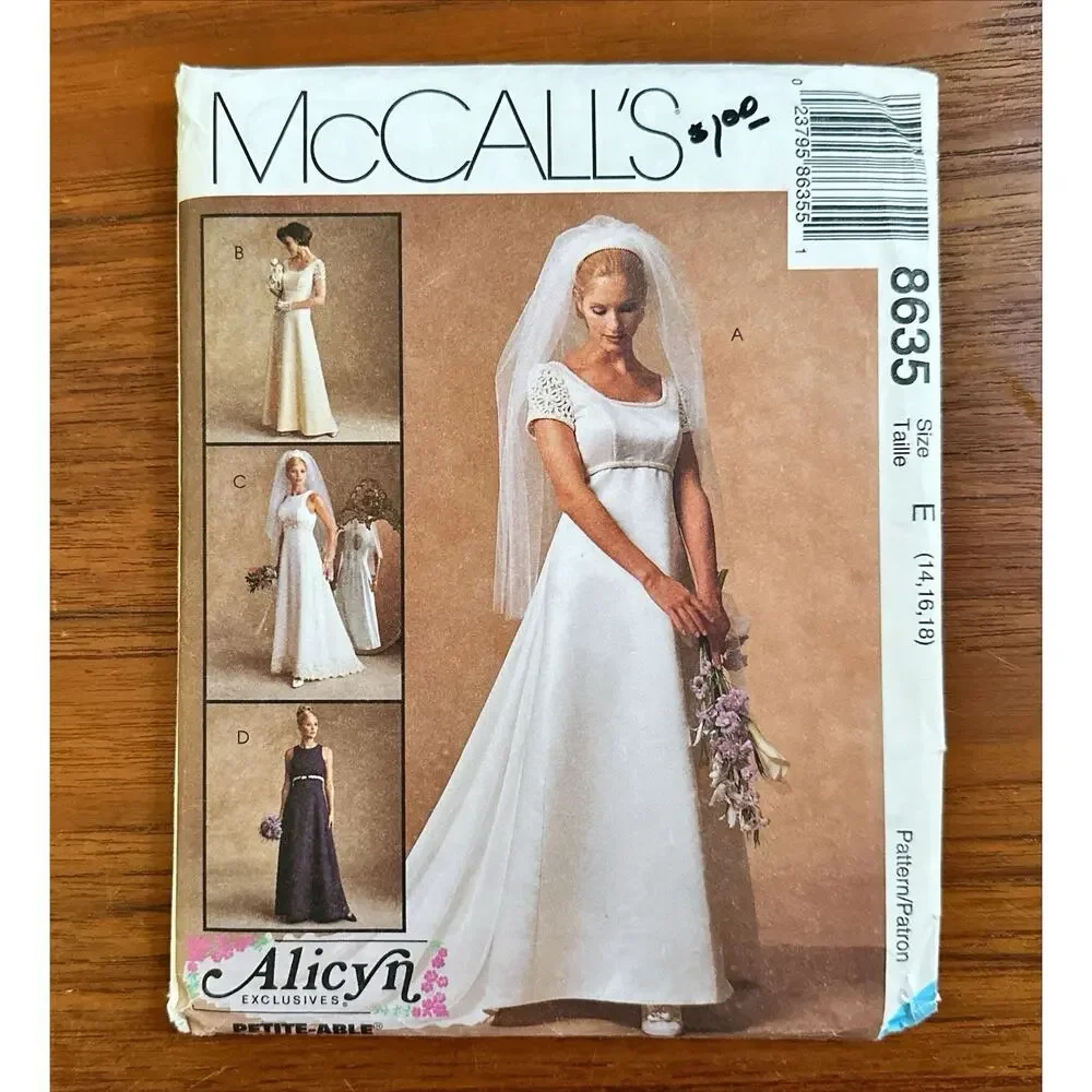 UNCUT McCalls Bridal Gown Pattern 8635 Formal Size 14, 16, 18 Wedding Dress