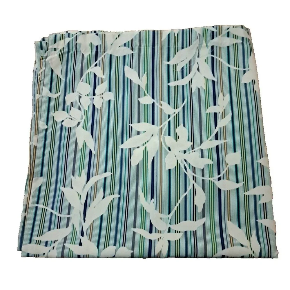 Threshold Fabric Shower Curtain Stripes Leaves Blue Green Yellow Cottage
