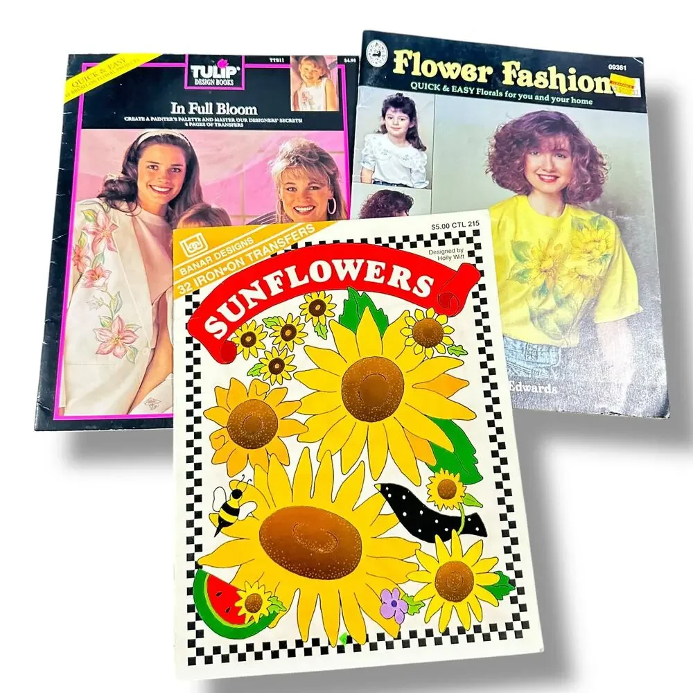 x3 1980s Floral Flowers Iron on Transfer Craft Book set  - Granny shirt