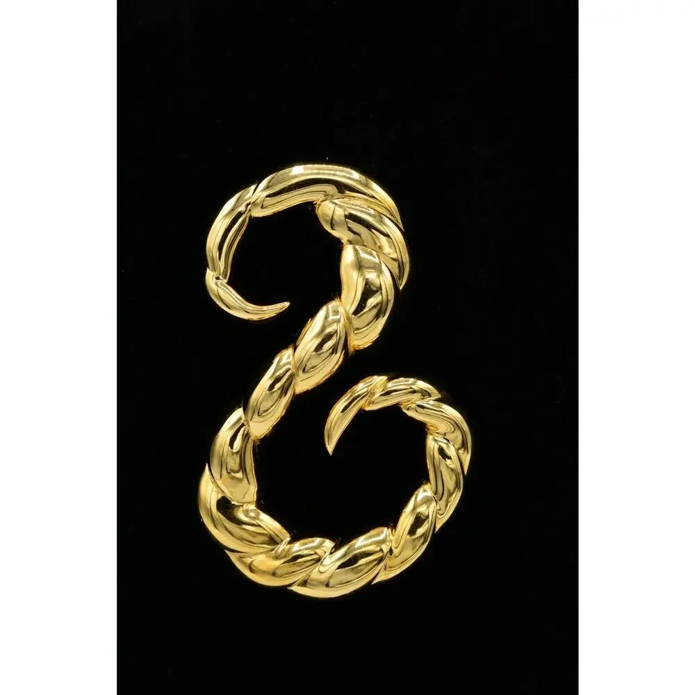 Vintage Rope Pin Brooch Gold Tone Metal Twisted Chunky Abstract 1980s 9B